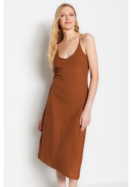 Shopeonly kahverengi Midi Triko Elbise fiyatları