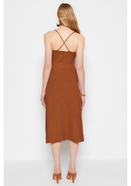 Shopeonly kahverengi Midi Triko Elbise