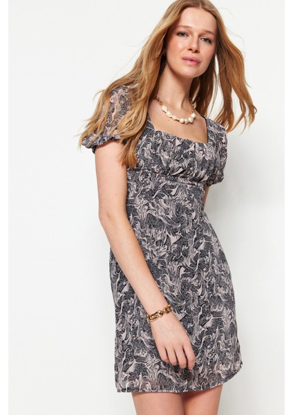 Shopeonly siyah A Kesim Mini Dokuma Astarlı Göğüs Detaylı Elbise