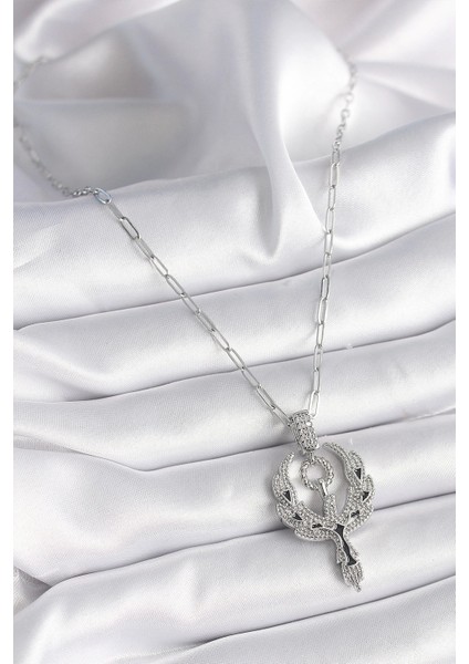 316L Çelik Gümüş Renk Zirkon Taşlı Anka Kuşu Model Kadın Kolye fiyatları