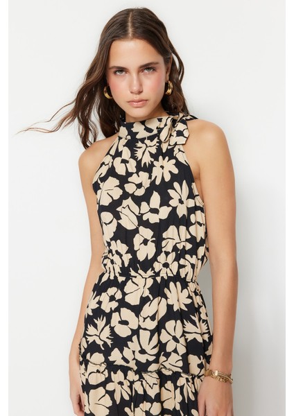 Shopeonly çok Renkli Desenli Premium Cut Out Detaylı Tül A-Line Midi Örme Elbise fiyatları