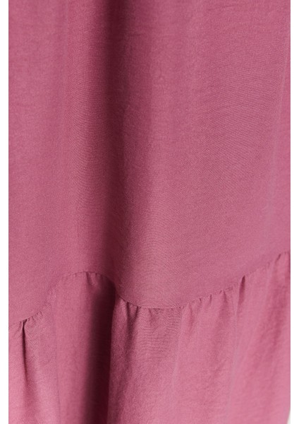 Shopeonly Mor Dokuma Sırt Detaylı Volanlı Maxi Elbise