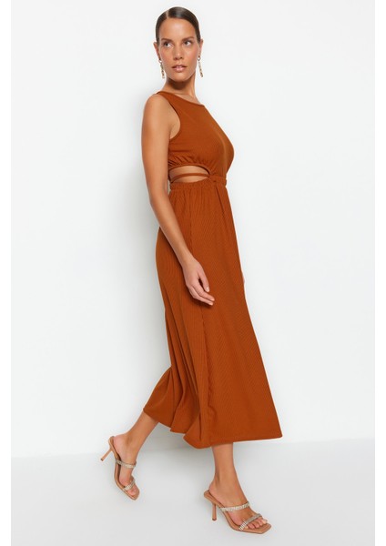 Shopeonly tarçın Cut Out Detaylı A-Line Maxi Örme Elbise modelleri