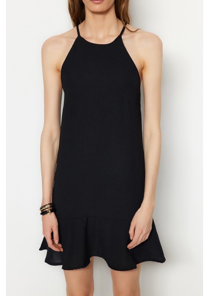 Shopeonly siyah Düz Kesim Mini Dokuma Eteği Volanlı Elbise fırsatları