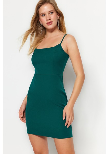 Shopeonly zümrüt Yeşili Mini Dokuma Elbise modelleri