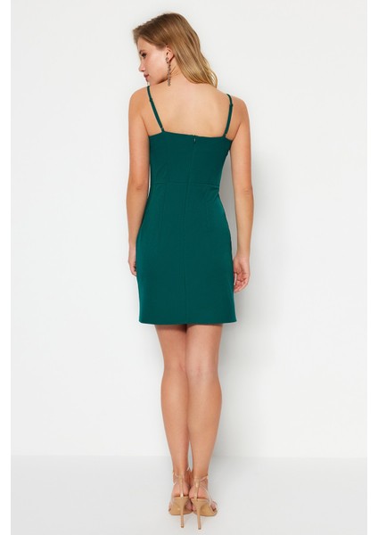 Shopeonly zümrüt Yeşili Mini Dokuma Elbise