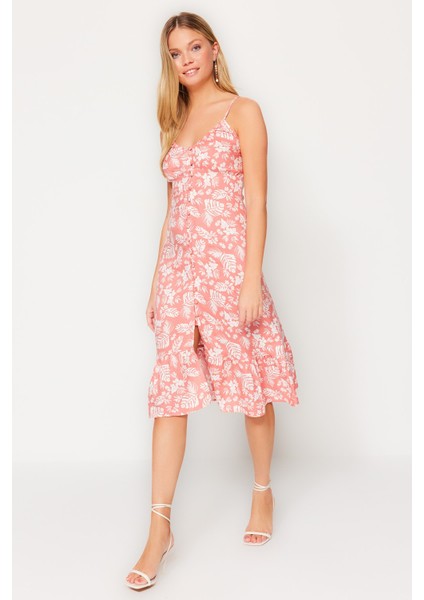 Shopeonly kiremit Midi Dokuma Çiçek Desenli Elbise fiyatları