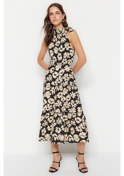 Shopeonly siyah Midi Dokuma Çiçek Desenli Elbise indirimleri
