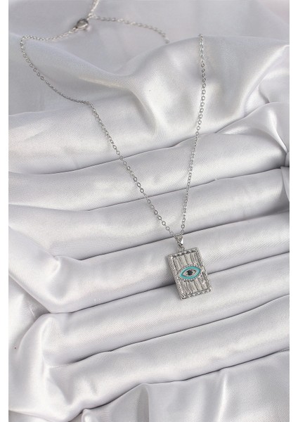 316L Çelik Gümüş Renk Zirkon Taşlı Göz Işleme Detaylı Plaka Model Kadın Kolye fiyatları