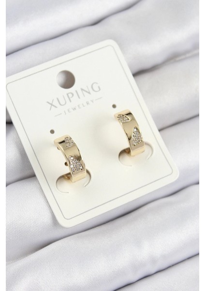 Xuping Zirkon Taşlı Desenli Halka Model Gold Renk Kadın Küpe