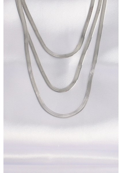 316L Çelik Italyan Zincir Gümüş Renk Çoklu Kolye