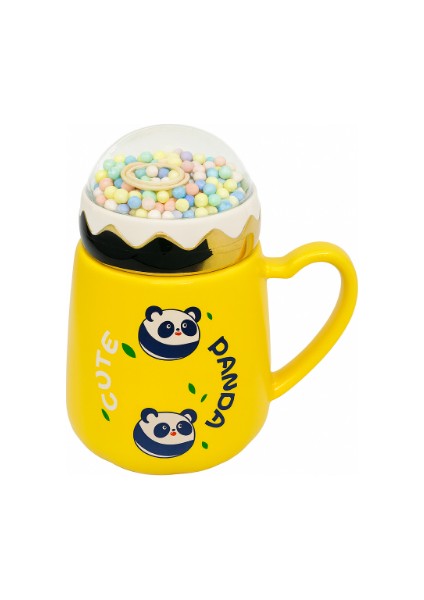 panda-kuş Figürlü Seramik Kupa Sarı-boncuk kapalı mug modelleri