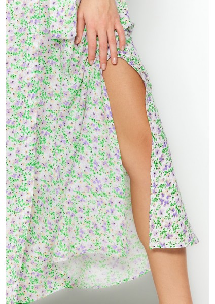 Shopeonly mor Kuşaklı Maksi Dokuma Viskon Çiçekli Gömlek Elbise indirimleri