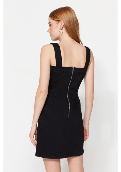 Shopeonly siyah Askılı Mini Denim Elbise