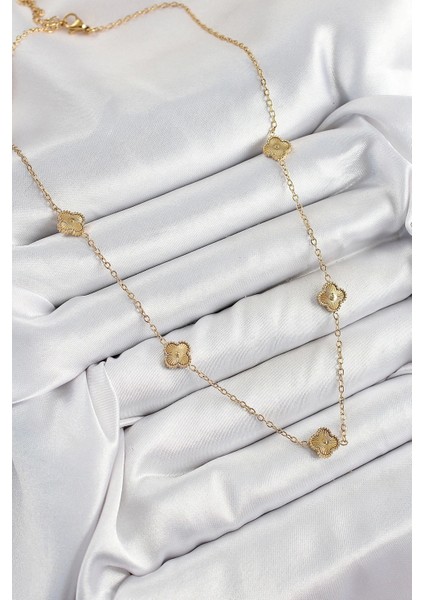 316L Çelik Yonca Model Gold Renk Kadın Kolye fiyatları