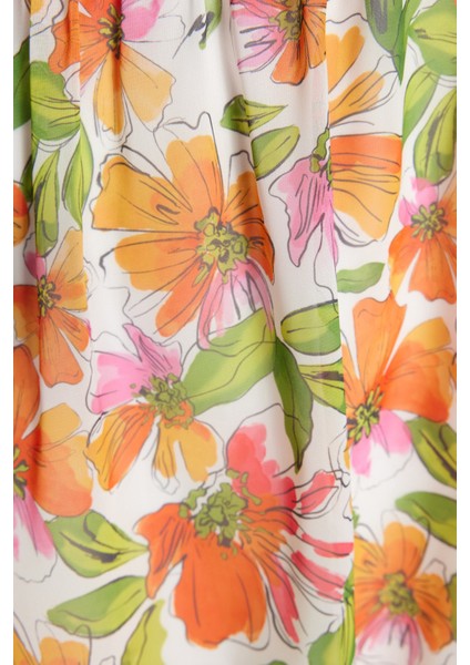 Shopeonly turuncu Mini Dokuma Astarlı Göğüs Bağlama Detaylı Çiçekli Elbise indirimleri