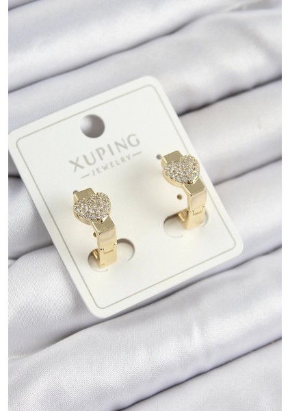 Xuping Zirkon Taşlı Kalp Model Gold Renk Kadın Küpe
