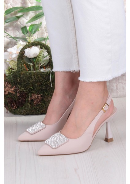 132-1333 Fls Saten Taşlı Toka Detaylı Arkası Açık Önü Kapalı Topuklu Kadın Ayakkabı fiyatları