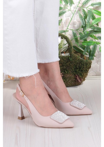 132-1333 Fls Saten Taşlı Toka Detaylı Arkası Açık Önü Kapalı Topuklu Kadın Ayakkabı modelleri