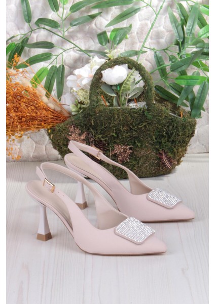 132-1333 Fls Saten Taşlı Toka Detaylı Arkası Açık Önü Kapalı Topuklu Kadın Ayakkabı indirimleri