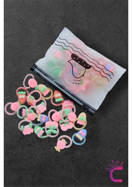 20'li Renkli Karışık Figürlü Dayanıklı Kız Çocuk Lastik Toka Seti - Sevimli Bebek Lastikli Toka