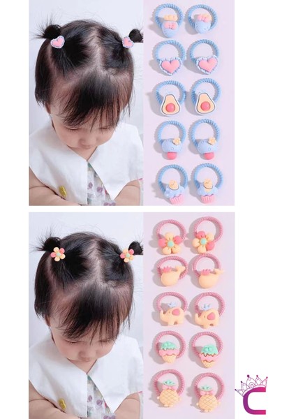 20'li Renkli Karışık Figürlü Dayanıklı Kız Çocuk Lastik Toka Seti - Sevimli Bebek Lastikli Toka