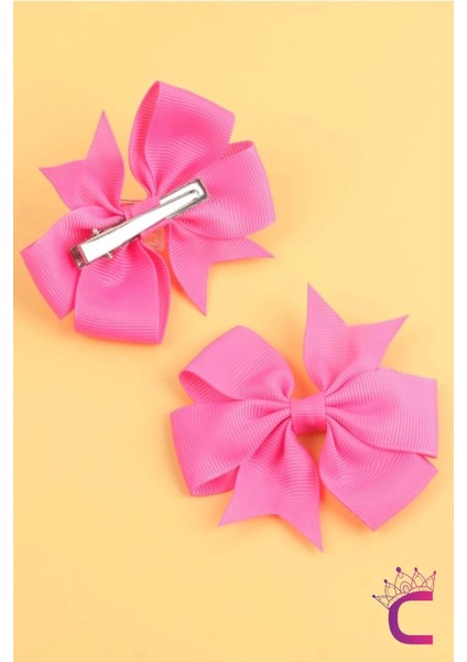 2'li Kız Çocuk Grogren Saten Fiyonk Toka Seti Pembe - Fiyonklu Kurdele Klips Pens Saç Tokası fiyatları