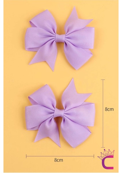 2'li Kız Çocuk Grogren Saten Fiyonk Toka Seti Lila Renk - Fiyonklu Kurdele Klips Pens Saç Tokası modelleri