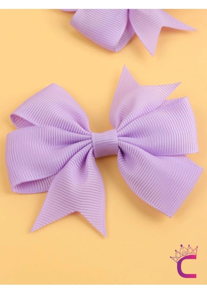 2'li Kız Çocuk Grogren Saten Fiyonk Toka Seti Lila Renk - Fiyonklu Kurdele Klips Pens Saç Tokası indirimleri