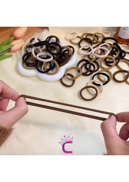 50'li Günlük Kullanım Dayanıklı Kadın Lastik Toka Seti 4cm - Kahve Tonlu Yumuşak Lastikli Saç Tokası fiyatları