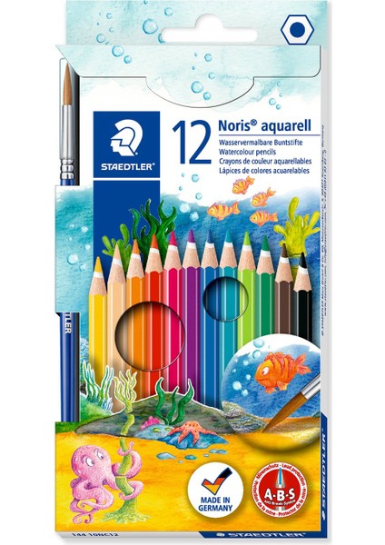 & WizDesign 144 10NC Noris Club Aquarell Kuru Boya Kalemleri – Sulu Boya Etkili, Fırça Hediyeli (12 Veya 24 Renk Seçenekleri)