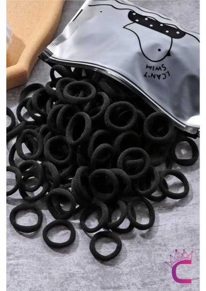 100'LÜ Günlük Çantalı Küçük Siyah Lastik Toka Seti - Kız Çocuk Yumuşak Lastikli Havlu Saç Tokası