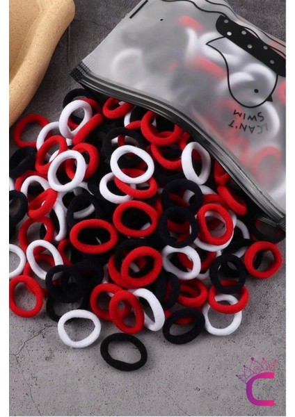 100'LÜ Renkli Çantalı Minik Havlu Lastik Toka Seti - Günlük Kadın Çocuk Yumuşak Lastikli Saç Tokası