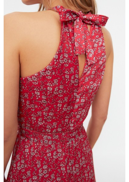 Shopeonly pembe Kuşaklı A Kesim Midi Dokuma Astarlı Çiçek Desenli Elbise fırsatları