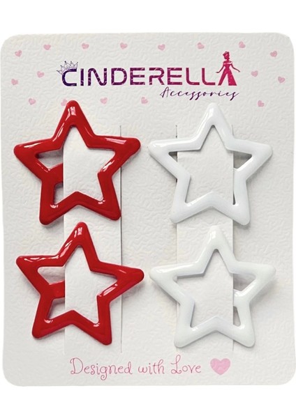 4'lü Kırmızı Beyaz Renkli Yıldız Çıt Çıt Toka Seti - 29 Ekim Cumhuriyet Bayramı Çocuk Saç Tokası