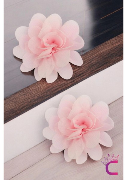 2'li Chiffon Flower Kız Çocuk Toka Seti Açık Pembe - Çiçekli Bebek Çocuk Saç Tokası Klips Pens Toka