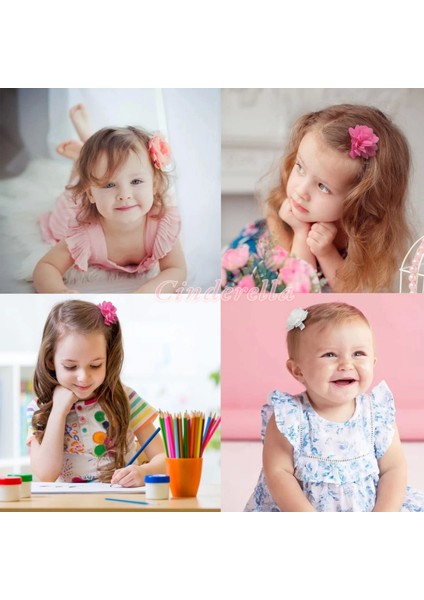 2'li Chiffon Flower Kız Çocuk Toka Seti Açık Pembe - Çiçekli Bebek Çocuk Saç Tokası Klips Pens Toka fırsatları