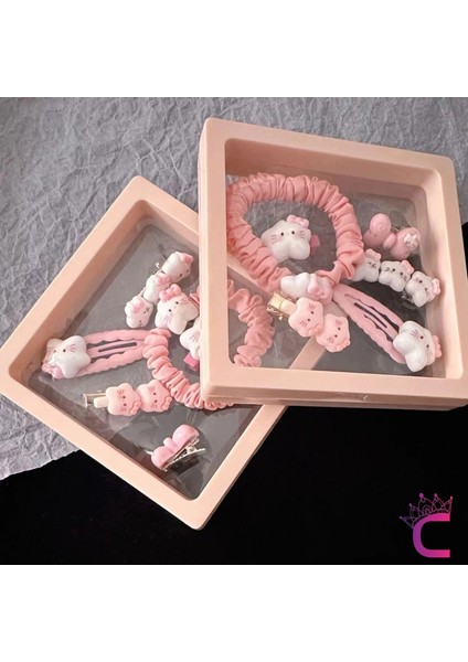 Kt Cat 6'lı Özel Kutulu Hediyelik Kız Çocuk Toka Seti - Pembe Çıtçıt Pens Lastikli Bebek Saç Tokası modelleri