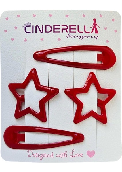 4'lü Su Damlası Yıldızlı Çıtçıt Toka Seti Kırmızı - Günlük Kullanım Yıldız Çıtçıt Yan Saç Tokası