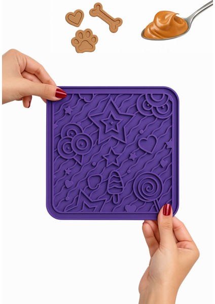 O'yalama Matı Köpek ve Kediler Için Yalama Matı Mor Renkli Vakumlu Yapışkanlı Lickmat