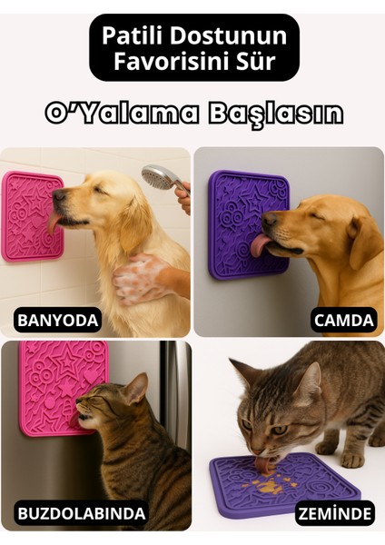 O'yalama Matı Köpek ve Kediler Için Yalama Matı Mor Renkli Vakumlu Yapışkanlı Lickmat