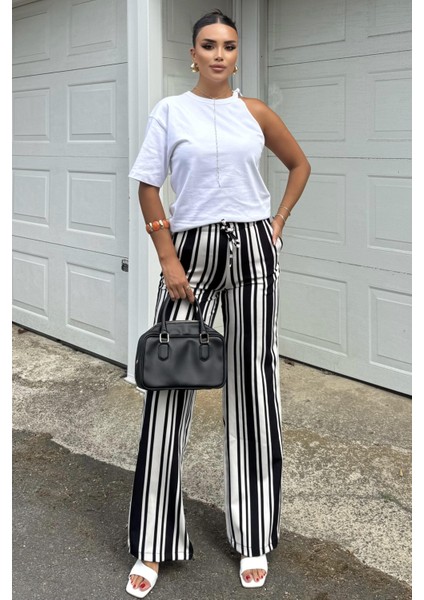 Çizgili Yüksek Bel Pantolon - Salaş Rahat fiyatları