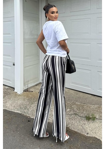 Çizgili Yüksek Bel Pantolon - Salaş Rahat modelleri