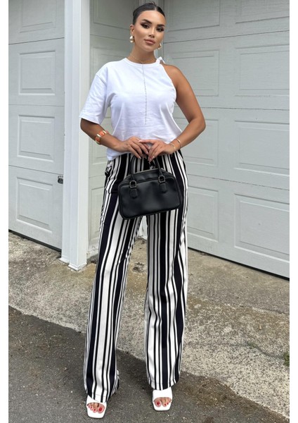 Çizgili Yüksek Bel Pantolon - Salaş Rahat fırsatları