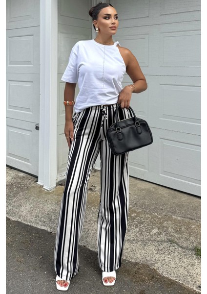 Çizgili Yüksek Bel Pantolon - Salaş Rahat indirimleri