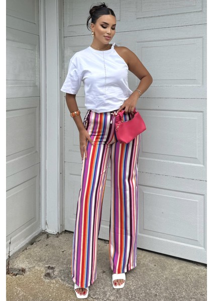 Çizgili Yüksek Bel Pantolon - Salaş Rahat fiyatları