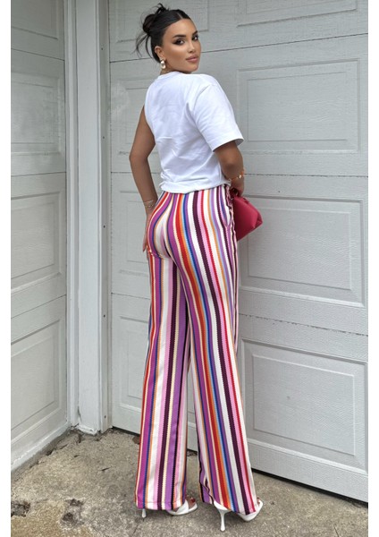 Çizgili Yüksek Bel Pantolon - Salaş Rahat modelleri