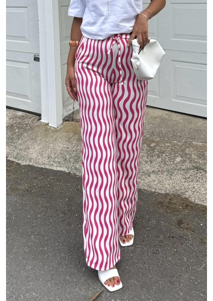 Çizgili Yüksek Bel Pantolon - Salaş Rahat