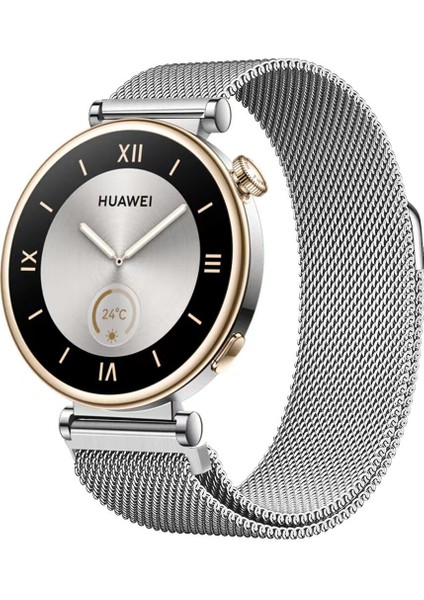 Watch Gt5 Pro 42MM / Gt5 41MM / Gt4 41MM Uyumlu 18 mm Metal Milanese Hasır Kordon – Paslanmaz Çelik, Mıknatıslı Ayarlanabilir Kayış