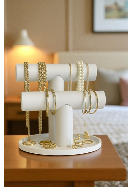 Şık Beyaz Takı Düzeni - Bilezik, Kolye Ve Yüzük Saklama Standı fiyatları